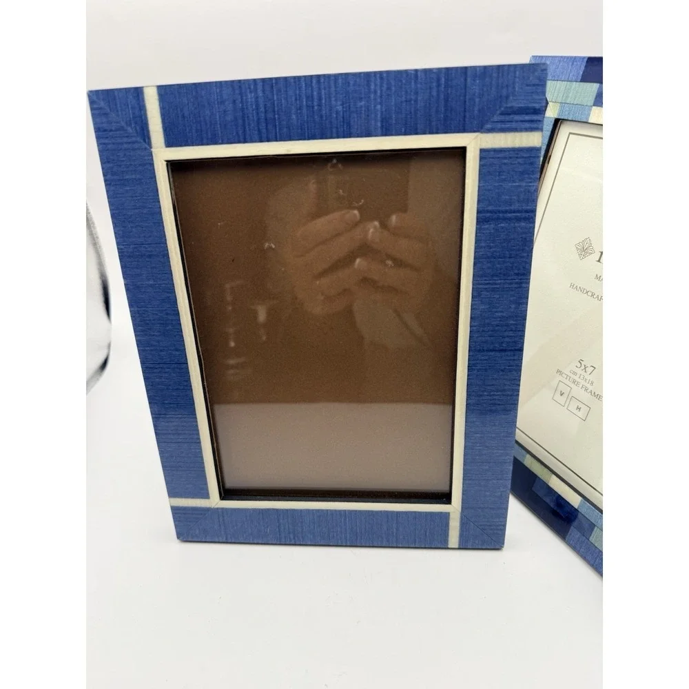 Pair Natalini Italy 5x7 Picture Frames Blue Mosaic Wood Handcrafted Made Italy